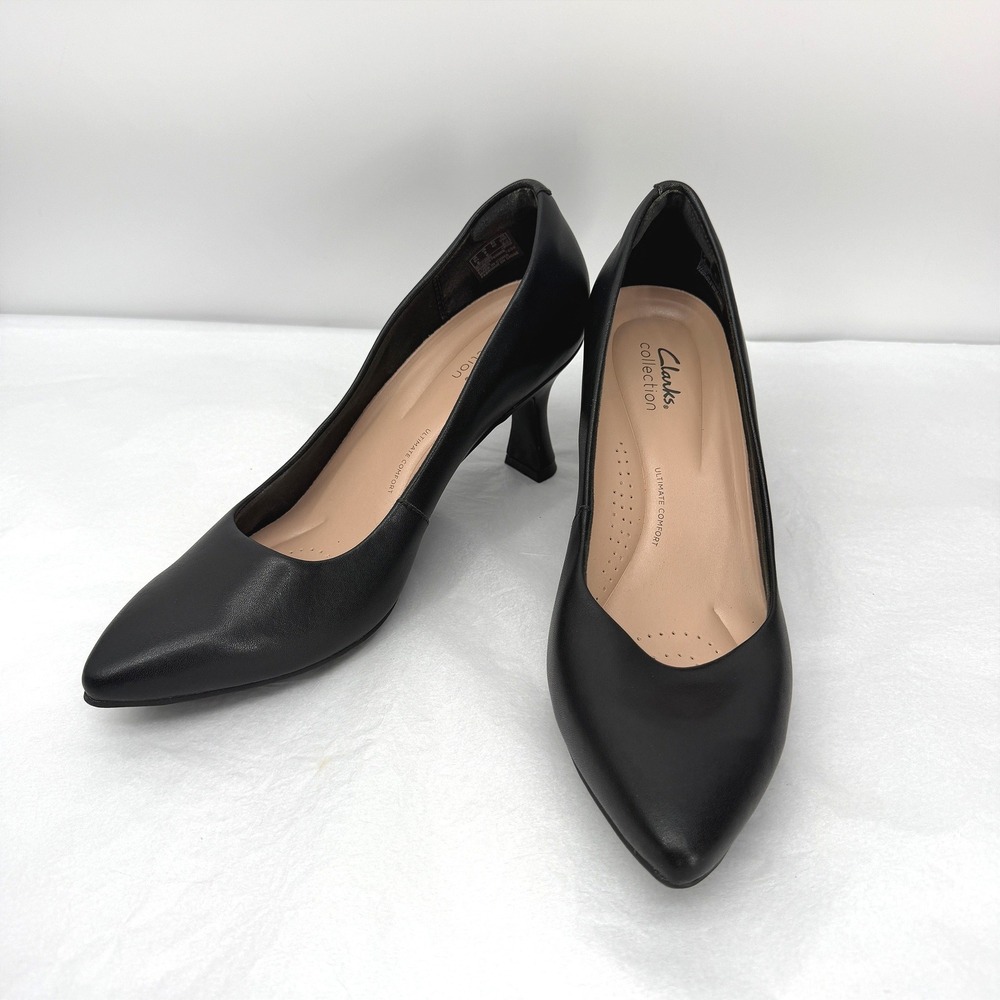 Clarks Collection Matte Blk Pointed Toe Pumps Ultimate Comfort Career Office 9W